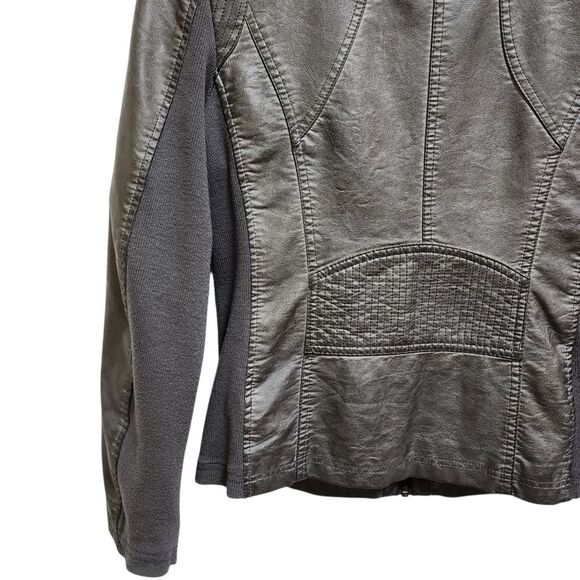 Sebby Moto Jacket Womens M Gray Faux Leather Ribbed Knit Full Zip Biker Rustic - Picture 10 of 15